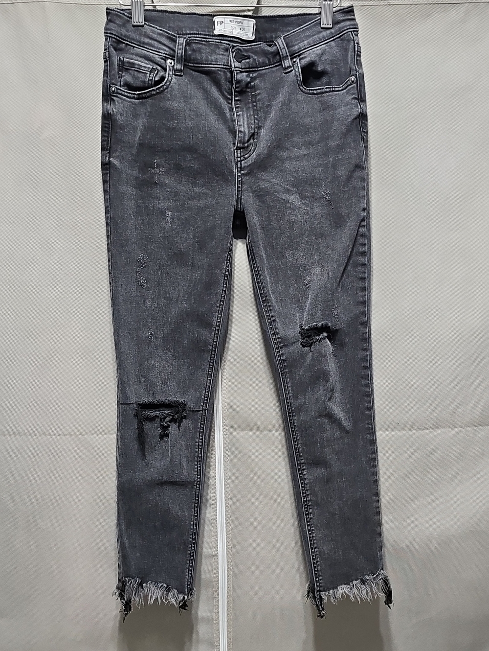 Free People Women's Washed Black Distressed Skinny Jeans